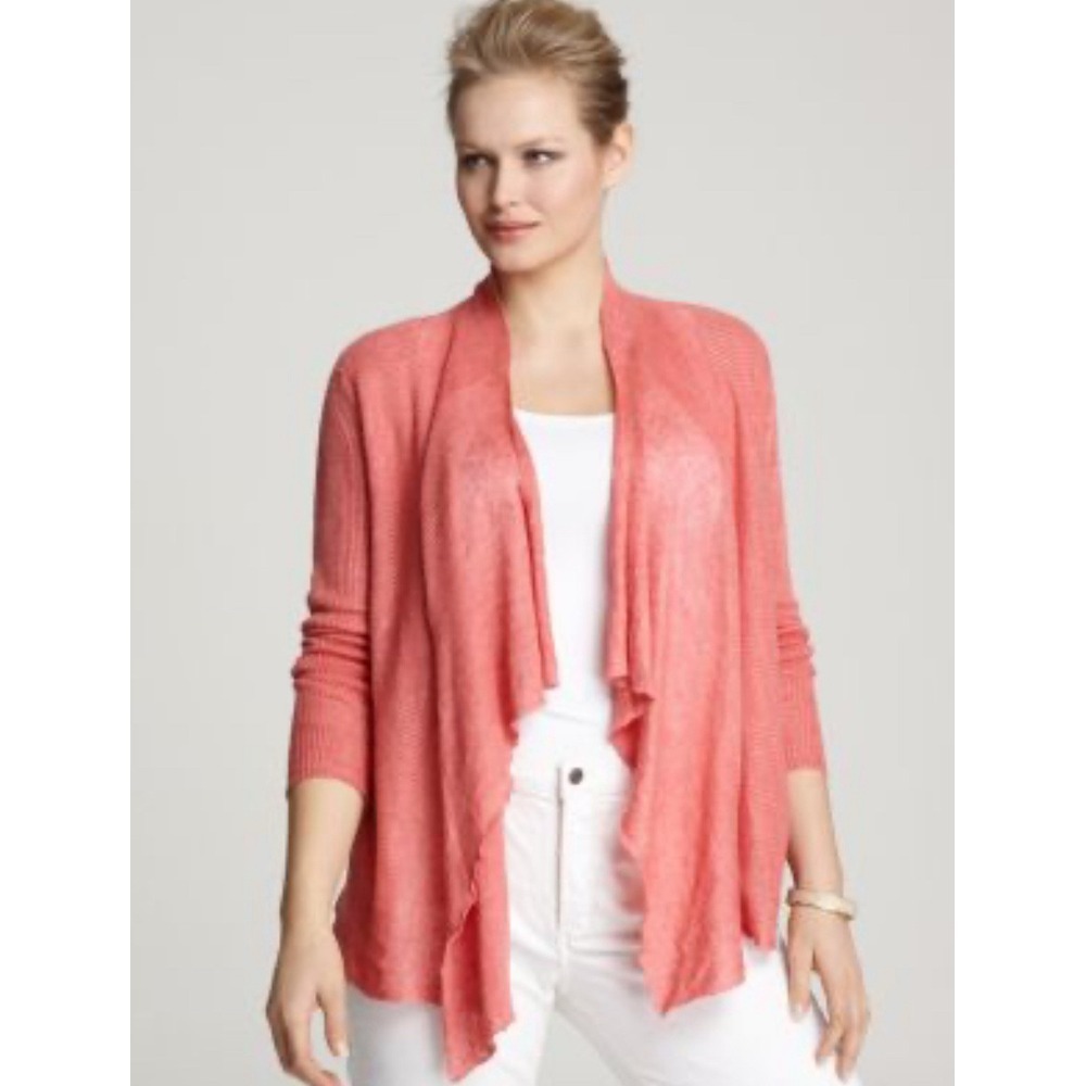 Eileen Fisher Flora 100% Organic Linen Angled Front Cardigan Sweater‎ Small $288